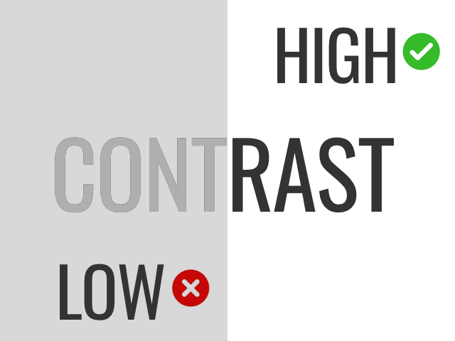 a visualization of high and low contrast using text from the word `contrast`.