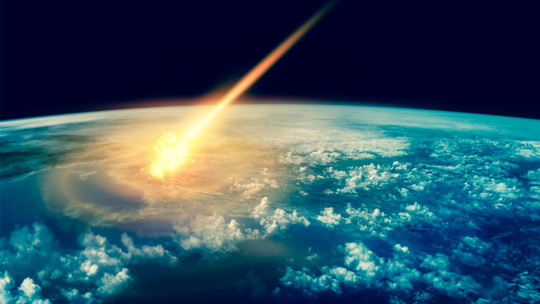A meteor glowing as it enters the Earth's atmosphere